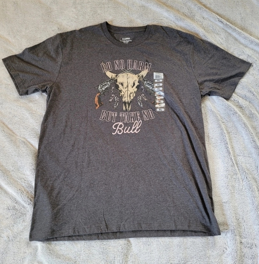 Do No Harm But Take No Bull Womens Sz 2XL Gray Tshirt Western Cowgirl Longhorn